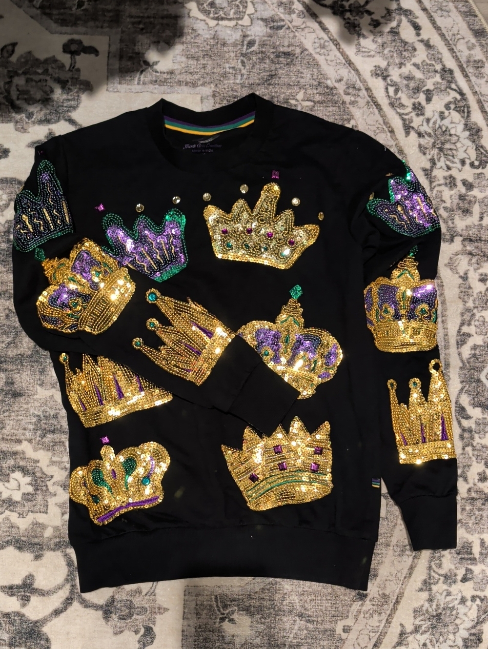 Men's Black Sequin Crown Sweater